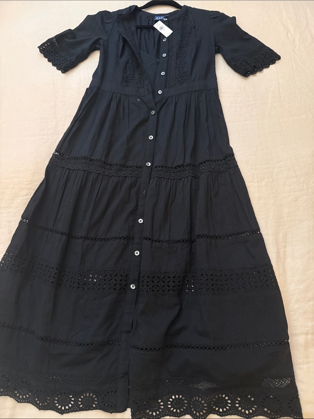 NWT Gap Black Eyelet Button-Front Midi Dress size XS